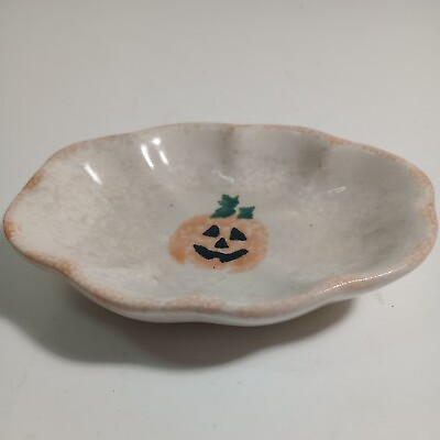#ad Halloween Trinket Soap Dish Pumpkin Jack O Lantern Ceramic Loomco China $12.99
