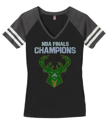 #ad Women#x27;s Milwaukee Bucks NBA Champions Bling Ladies Championship V neck Shirt $29.74