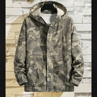 #ad Men Hooded Jacket Coat Hoodie Camouflage Full Zip Stretchy Cuff Pocket Casual $23.78