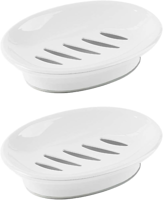 #ad Soap Dish with Drain 2 Pack Soap Holder Easy Cleaning White $11.99