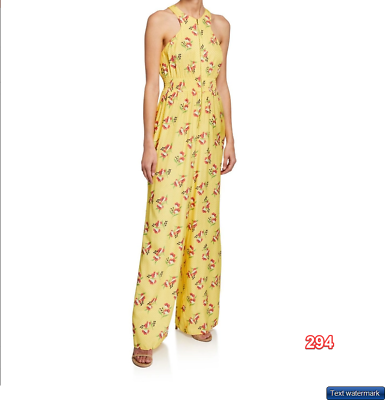 #ad Jill Jill Stuart Womens Jumpsuit Yellow Size 6 Floral Halter Zip Front SZ6 $69.99