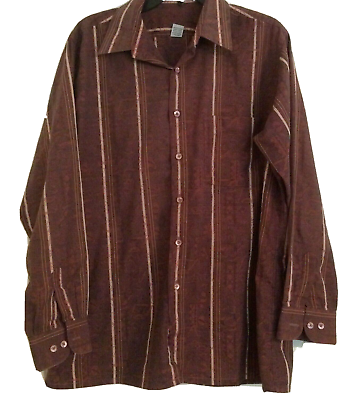 #ad Vittorio Firenze Mens Button Up Long Sleeve Striped Shirt Brown Large 16 16 1 2 $7.95