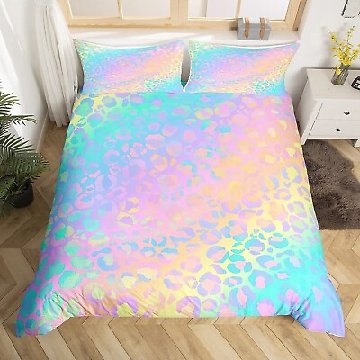 #ad Colorful Leopard Bedding SetRainbow Gradient Duvet Cover for Kids Teen Boys ... $59.63