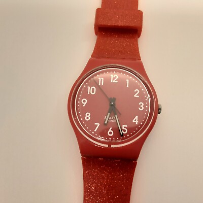 #ad Swatch Vintage Colour Code Watch #x27;Cherry Berry#x27; GR154 w Glitter Strap $54.85