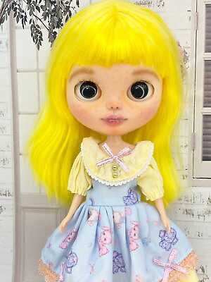 #ad Custom Blythe doll ooak art doll licca style body yellow hair free shipping $255.00