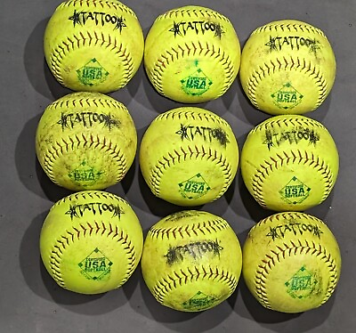 #ad AD⭐ Tattoo Used SlowPitch Softballs low comp. 52 300 ASA USA 12 Inch 9 Pack $33.00