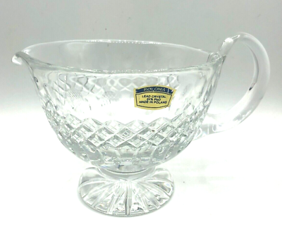 #ad Vintage Pedestal Pitcher Crystal Clear 24% Lead Crystal Poland Elegant Foil Tag $18.00