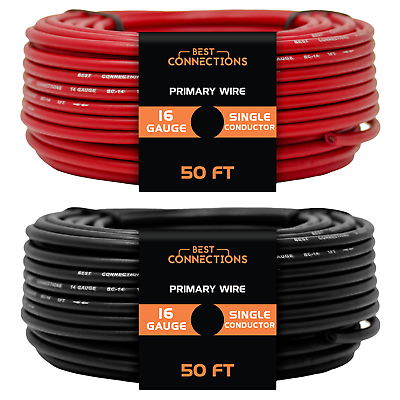 #ad 16 Gauge Car Audio Primary Wire 50ft–2 Red Black – Remote Power Ground light $9.95