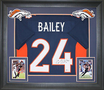 #ad Broncos Champ Bailey Authentic Signed Navy Blue Framed Jersey BAS Witnessed $449.99