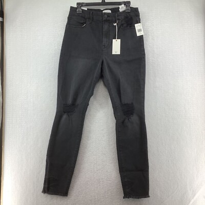 #ad Good American Womens Waist Printed Pockets Bag Skinny Jeans Black Stretch 14 New $81.99