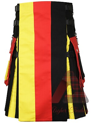 #ad Utility Kilt For Men#x27;s Handmade Kilt German Flag Kilt 100% Cotton Kilt $80.75