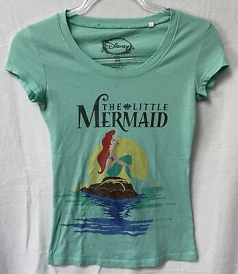 #ad Disney T Shirt Little Mermaid Womens XS Graphic Light Turquoise Aqua Ariel $18.95