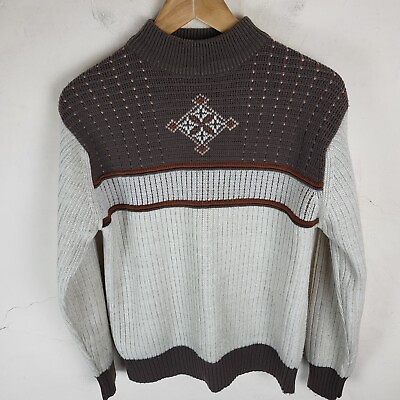 #ad Tootal Mens Small Knitted Jumper Long Sleeve Vintage Brown Cream Casual GBP 21.69
