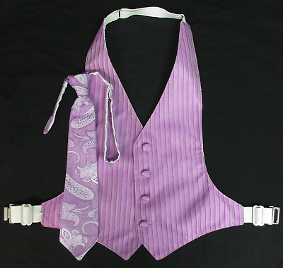 #ad Boys Lilac Violet Purple Jean Yves Tuxedo Vest amp; Tie Wedding Ringbearer Paisley $8.99