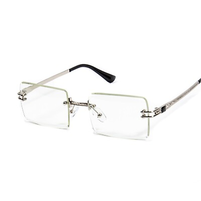 #ad Vintage Mens Silver Rimless Frame Square Clear Lens Rectangle Hip Hop Glasses $15.99
