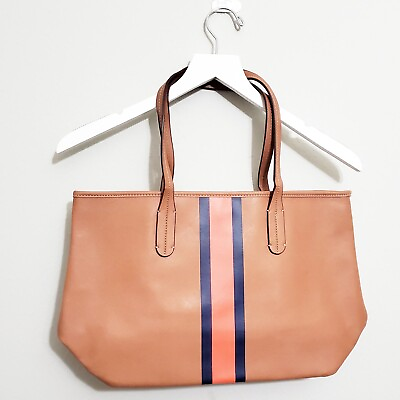 #ad WOW New Neely amp; Chloe brown stripe faux leather tote $120 $50.00