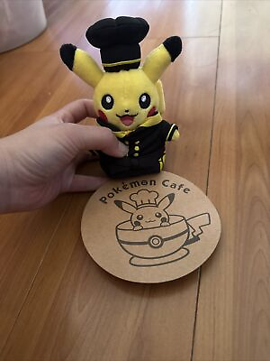 #ad Pokemon Cafe Pikachu Keychain Plush Mascot Pikachu Chef Black Keychain w Tag $30.00