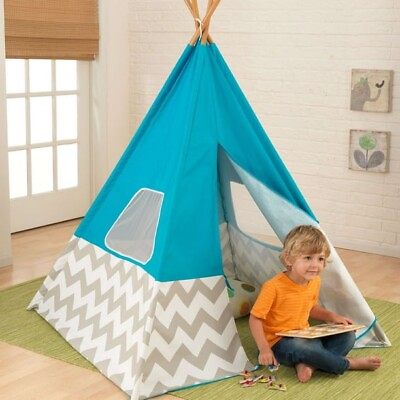 #ad KidKraft Deluxe Play Teepee Tent in Turquoise and Grey 48quot; x 48quot; x 64quot; $68.99