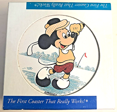 #ad Set of 4 Rare Disney CoasterStone Mickey Mouse Golf Club 4quot; Sandstone Coasters $25.00