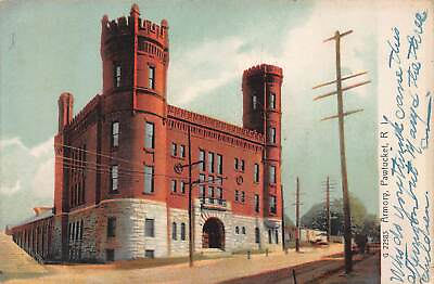 #ad Armory Pawtucket Rhode Island Early Postcard Used in 1912 Missent Cancel $12.00