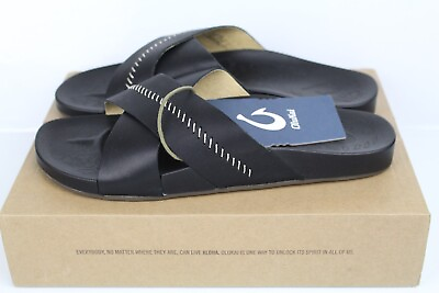 #ad Olukai Women#x27;s Sandals Kipe#x27;a #x27;Olu Slide Black Black Leather $76.49