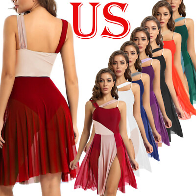 #ad US Women Adult Lyrical Dance Dress Ballet Leotard Tulle Skirt Modern Dancewear $19.73