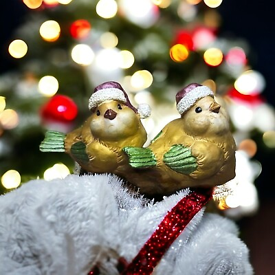 #ad VTG Resin Clip On Bird Christmas Ornaments Santa Hat Chubby Chick Lot Of 2 $16.00