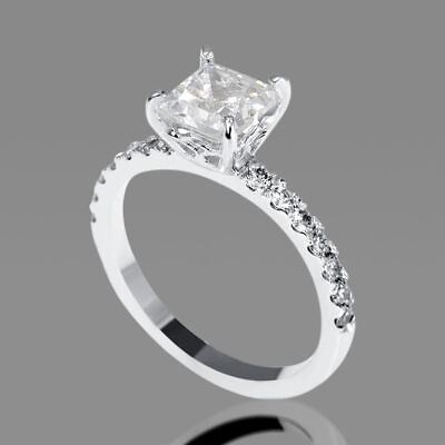 #ad 0.80 CT Ladies Princess Cut Diamond Engagement Ring 18K White Gold F SI1 $1037.85