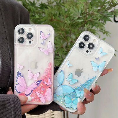 #ad Cute Butterfly Quicksand Phone Case For iphone 15 14 Plus 13 12 11 Pro Max XS 7 $8.19