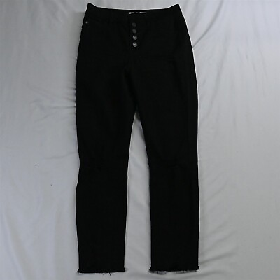 #ad KanCan 3 25 Button Fly Exposed Skinny Black Destroyed Raw Hem Denim Jeans $24.99