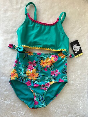 #ad Art Class Sz M Swimsuit One Piece Hawaiian Tropical 7 8 Teal Girls NEW $10.76