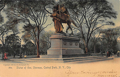 #ad Statue of Gen. Sherman Central Park New York City Postcard Used in 1906 $12.00