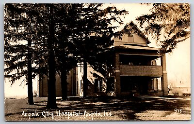 #ad Angola Indiana Shade Trees Over Hospital Double Decker Porch RPPC c1910 Postcard $14.50