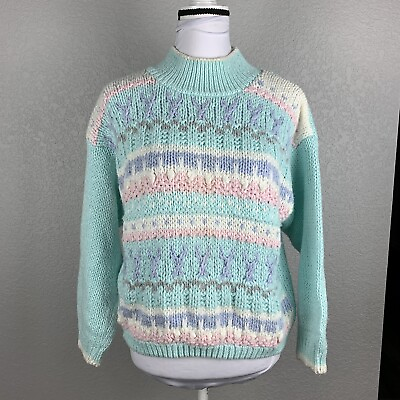 #ad Vtg Jamie Scott Hand Knit Large Fairy Kei Chunky Knit Sweater Hi Neck $29.29