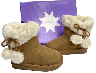 #ad Okie Dokie Lil Amber Brown FAUX Shearling Leather Sherpa Boots Girls 6 M NEW $18.85
