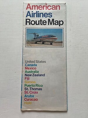#ad 1970 American Airlines Route Map Opens to Poster Size $37.00