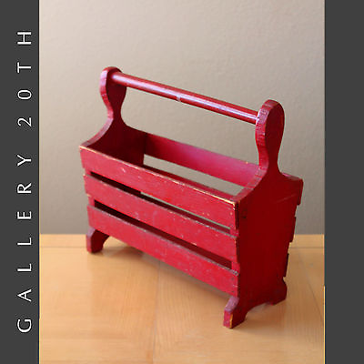 #ad CHARMING SHABBY CHIC WOOD MAGAZINE RACK DISTRESSED RUSTIC RED 50S 60S VTG MCM $427.50