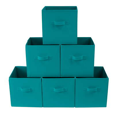 #ad 6 Collapsible Foldable Cloth Fabric Cubby Cube Storage Bins Baskets Green $17.78