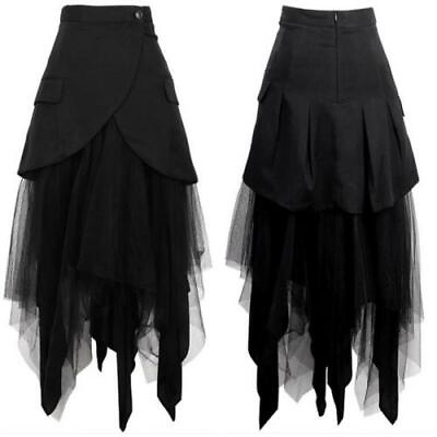 #ad Women Ladies Steampunk Gothic Skirt Irregular Mesh High Waist Stage Show Black L $68.11