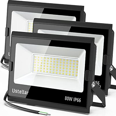 #ad 3 Pack 80W LED Flood Lights Outdoor Bright 800W Equiv. 24000LM Hard Wire 80W $124.98