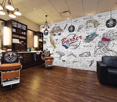 #ad 3D Hair Salon O208 Hair Cut Barber Shop Wallpaper Wall Mural Self adhesive Eve AU $376.99