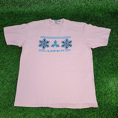 #ad Vintage 80s Aspen Snow Shirt Large Tag XL Single Stitch Pink Ski Skiing USA $27.07