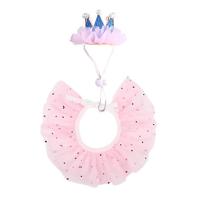 #ad Pink Dog Tutu Adjustable Birthday Party Cat Dress With Crown Pet Costume Gift $8.63