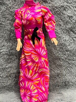 #ad Pink Orange Barbie or Barbie Clone Maxi Go Go Dress Long Sleeve Vibrant TLC Neck $49.99