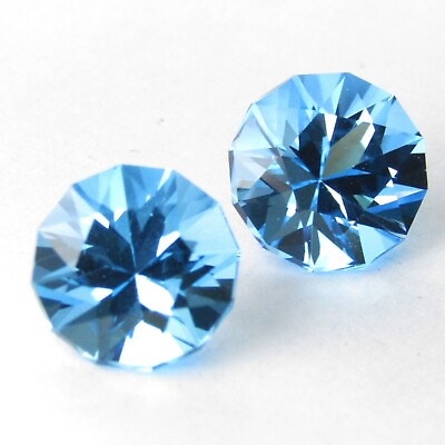 #ad 8.45Cts Delightful Natural Swiss Blue Topaz 9.5mm Round Custom Cut Matching Pair $99.99