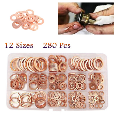 #ad 280× 12 Sizes Solid Copper Crush Washers Assorted Seal Flat Ring Hardware US Set $23.39