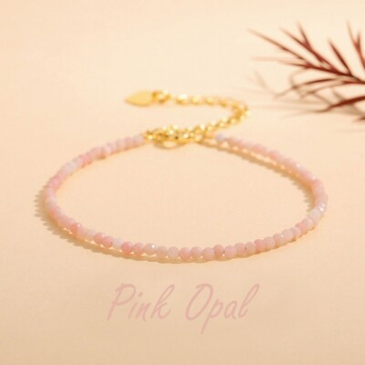 #ad Pink Opal 3mm Tiny Faceted Beads Healing Empath Protection Dainty Women Bracelet $11.89