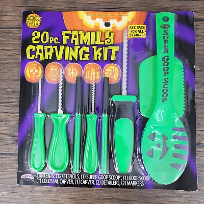 #ad 20 PC Halloween Carving Kit Age 8 Pumpkin Pro Carve 12 Stencils 8 Tools Marker $12.95