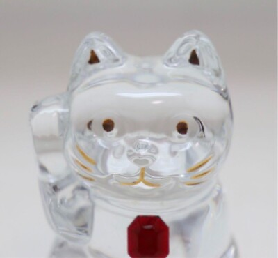 #ad Baccarat Maneki Neko Lucky Beckoning Fortune Cat Red Octagon Crystal No Box $410.00