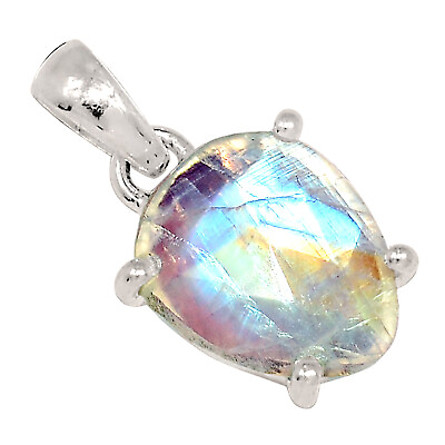 #ad Faceted Natural Moonstone India 925 Sterling Silver Pendant Jewelry ALLP 24897 $13.99